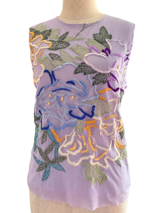 Vivienne Tam Tops - Vivienne Tam VTG Sheer Mesh Embroidered Floral Tank Top Shirt 90s Rare Purple 2